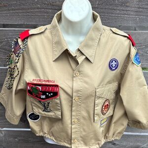 Repurposed Boy Scouts of America Uniform Shirt with Patches by “Jagged Threads”